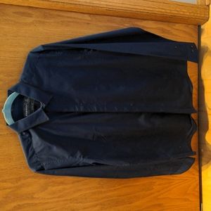 Navy, oxford, long sleeve dress shirt with black flange detail